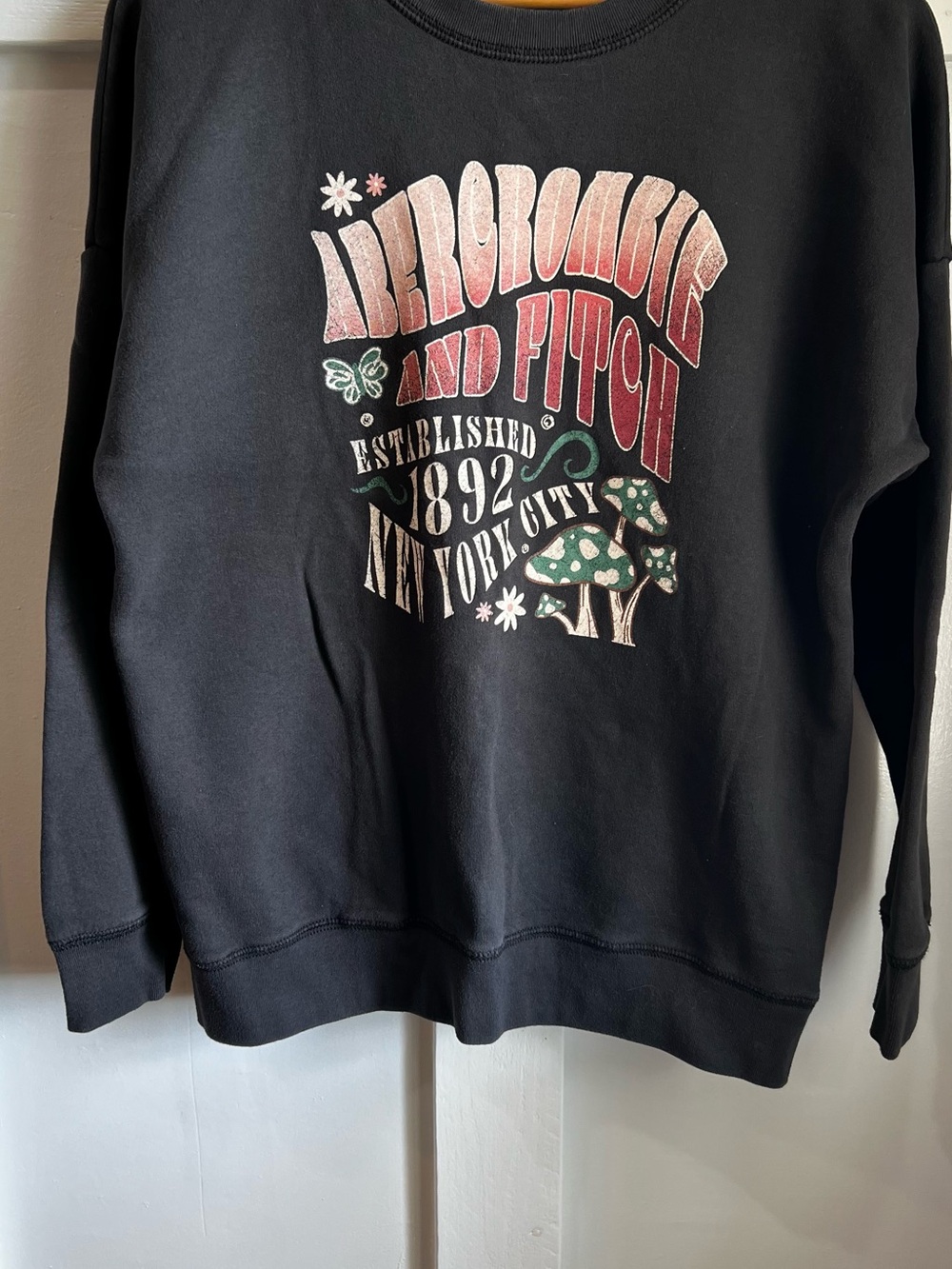 abercrombie kids Black Crewneck Sweatshirt with Retro Graphic